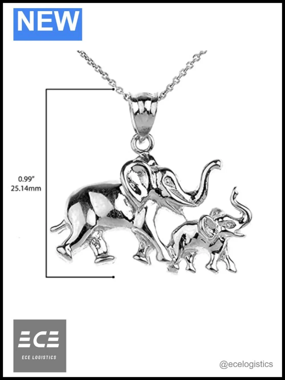 Sterling Silver Mother Child Elephant Pendant Necklace 18